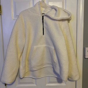 White Fleece Quarter-Zip with Hood